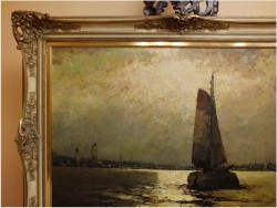 BOOT IM MONDSCHEIN, NOCTURNE ! org HELMUT KALUZA 1912-1984 HAMBURG