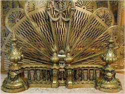 SECESYJNE WILKI DO KOMINKA, DEKORACJA KOMINKA - BRĄZ, FRANCJA XIXw.