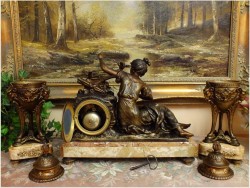 POLECAMY! FRANCUSKI ZEGAR KOMINKOWY Z WAZAMI ~  L&F MOREAU XIXw.