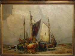 MALARSTWO AUKCYJNE ! KUTRY U BRZEGU - RUDOLF PRIEBE (1889 – 1964)