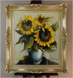 PAŁACOWY BUKIET KWIATÓW, SŁONECZNIKI W WAZONIE - (NIEMCY XXw.)