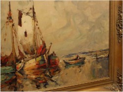 RUDOLF PRIEBE (1889 – 1964) „Kutry rybackie u wybrzeża Morza Północnego” – obraz marynistyczny