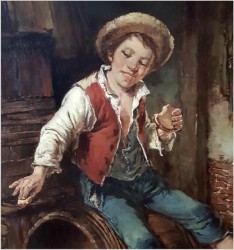 Malarstwo Aukcyjne! Chłopiec w Kurniku - Dickmeis Gerhard (Heinsberg 1918 - 1978 Jülich) Rozmiar XXL