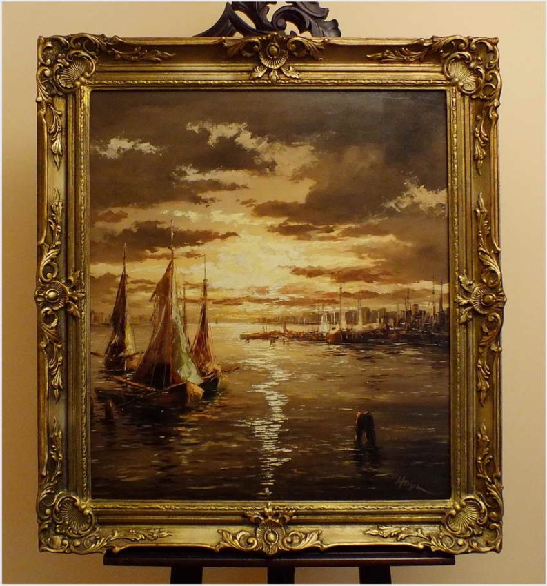 ŁODZIE NA MORZU - Hayr XXw. - (piękny nokturn XXw.)