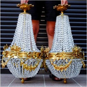 WYTWORNY PAŁACOWY KRYSZTAŁOWO-MOSIĘŻNY PLAFON SWAROVSKI - ( I poł. XXw.)