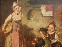 GOSPOSIA I BAWIĄCE SIĘ DZIECI - SCENA RODZAJOWA! DICKMEIS GERHARD (1918-1978r.)