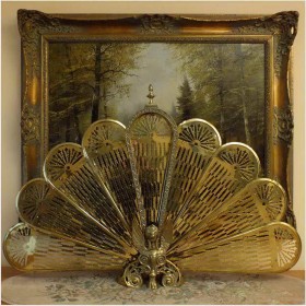 MOSIĘŻNY ROZKŁADANY PAW, OSŁONA DO KOMINKA W STYLU WIKTORJAŃSKIM ~ ANGLIA Ipoł. XXw.