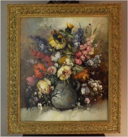 WYJĄTKOWY!  KWIATY W PAŁACOWEJ RAMIE - OTMAR LEDERER (MUNCHEN *1926)