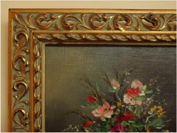 PIĘKNY BUKIET KWIATÓW W AŻUROWEJ RAMIE - sygn. Renier (XXw.)