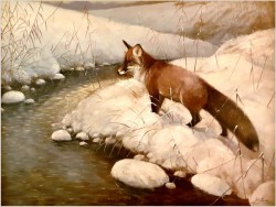 Myśliwskie Malarstwo Aukcyjne! Zimowy Pejzaż z Lisem - Peter PASCHEN (*1873 Germany)