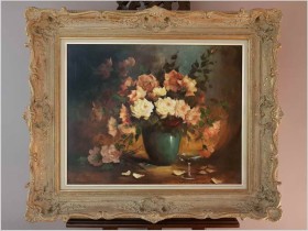 Dekoracyjny Duży Bukiet Kwiatów w Wazonie – Francja XIX/XXw.