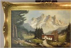 OKAZJA! PIĘKNA PANORAMA ALPEJSKA 100cmx50cm, TECHNIKA SZPACHLOWA - Heinz SCHOLZ (*1925)
