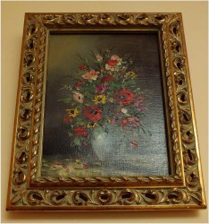 PIĘKNY BUKIET KWIATÓW W AŻUROWEJ RAMIE - sygn. Renier (XXw.)