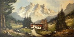 OKAZJA! PIĘKNA PANORAMA ALPEJSKA 100cmx50cm, TECHNIKA SZPACHLOWA - Heinz SCHOLZ (*1925)