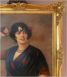 Piękny Obraz w Stylu Art Déco, Hiszpanka z Kastanietami - Anton Kaulbach (1864-1930)