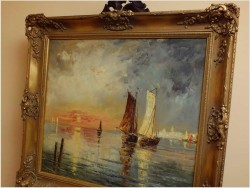 MORZE ŚRÓDZIEMNE, ŁODZIE Z WIDOKIEM NA WENECJĘ - HEINZ NEHREN *1919