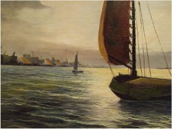 ŁODZIE NA MORZU ~ Ernst Hugo LORENZ-MUROWANA (1872-1950) AŻUROWA RAMA / UNIKAT!