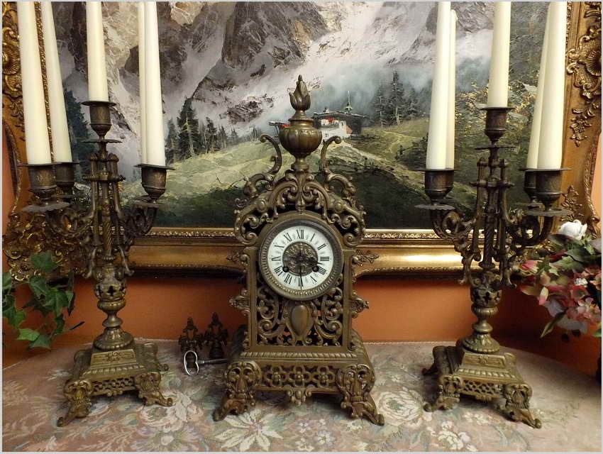 Zobacz! Wspaniały Barokowy Zegar z Kandelabrami - Brąz XIXw.