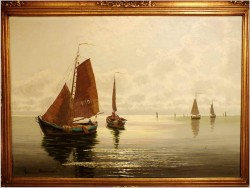 ŁODZIE RYBACKIE NA MORZU - ERNST HUGO LORENZ MUROWANA (1872-1950)