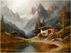 MEGA RARYTAS! ALPEJSKI KRAJOBRAZ - GUSTAW WEISS/GUWE (130 x 110)