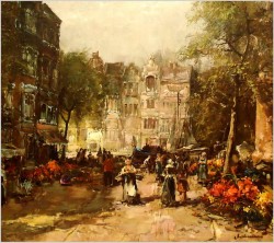 ARCYDZIEŁO MALARSKIE! TARG KWIATOWY W AMSTERDAMIE! - DICKMEIS GERHARD (1918 – 1978)