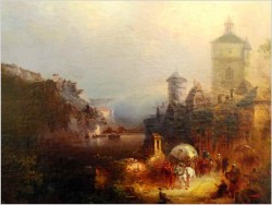 POLECAMY MUZEALNY OBRAZ! MOTYW DUNAJU Z WIDOKIEM NA PASSAU - FRANZ EMIL KRAUSE (1836-1900)