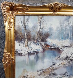 Tajemnicza Leśna Rzeka w zimowym krajobrazie - H. Fischer  62. (Technika Szpachlowa)