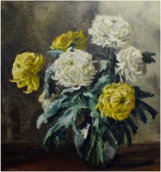 ARCYDZIEŁO! CHRYZANTEMY W SZKLANYM WAZONIE - Hermine ZAHNER (1912-1981)