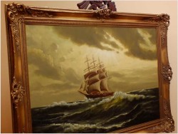 POLECAMY!  - DUŻYCH ROZMIARÓW PIĘKNY OBRAZ MARYNISTYCZNY XXw. (119cm x 89cm)