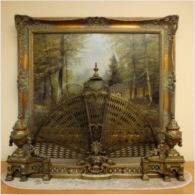 SECESYJNE WILKI DO KOMINKA, DEKORACJA KOMINKA - BRĄZ, FRANCJA XIXw.