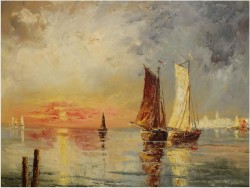 MORZE ŚRÓDZIEMNE, ŁODZIE Z WIDOKIEM NA WENECJĘ - HEINZ NEHREN *1919