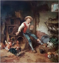 Malarstwo Aukcyjne! Chłopiec w Kurniku - Dickmeis Gerhard (Heinsberg 1918 - 1978 Jülich) Rozmiar XXL