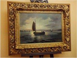 ŁODZIE NA MORZU ~ Ernst Hugo LORENZ-MUROWANA (1872-1950) AŻUROWA RAMA / UNIKAT!