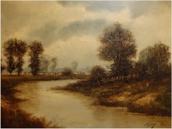 POLECAMY MALARSTWO! SIELANKOWY KRAJOBRAZ - HEINRICH ASCHENBROICH (Düsseldorf,1839-1909)