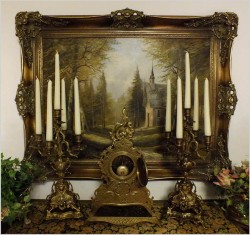 POLECAMY! MEDALOWY WSPANIAŁY DUŻY MOSIĘŻNY ZEGAR ROCOCO Z KANDELABRAMI - A.D. MOUGIN XIXw.