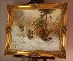 Rarytas Zimowy! Uciekające Dziki - W.v.Kamp (99cm X 89cm)
