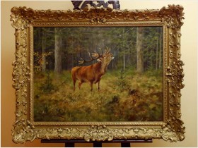 MALARSTWO AUKCYJNE! JELEŃ NA RYKOWISKU - Georg Majewicz (1897 - 1965 Niemcy)