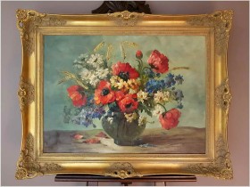Przepiękna martwa natura! Kwiaty w wazonie -Hedwig Petermann *1877
