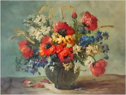 Przepiękna martwa natura! Kwiaty w wazonie -Hedwig Petermann *1877