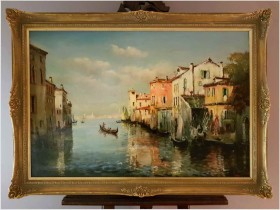 Polecamy malarstwo aukcyjne! Widok na kanał w Wenecji, oryg. Ermès D'ODORICO 1940r.