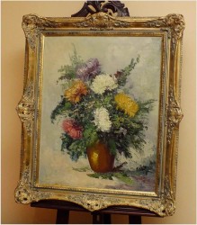 MALARSTWO WĘGIERSKIE, CHRYZANTEMY W WAZONIE - FERENC SZEKELY (1900-1988 Hungary)