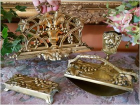 Stary komplet na biurko - Listownik, bibularz mosiężny, Secesja - Paris XIXw.