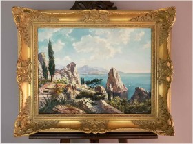 Malarstwo szpachlowe! Widok na Włoską Riwierę - Luciano Pesaro *1911r