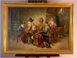Malarstwo aukcyjne! Scena w tawernie, Muszkieterzy grający w szachy - (Luigi Giorgio Baldero 19th Italy)