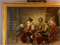 Malarstwo aukcyjne! Scena w tawernie, Muszkieterzy grający w szachy - (Luigi Giorgio Baldero 19th Italy)