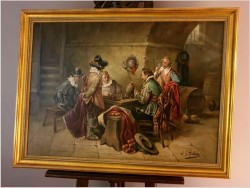Malarstwo aukcyjne! Scena w tawernie, Muszkieterzy grający w szachy - (Luigi Giorgio Baldero 19th Italy)