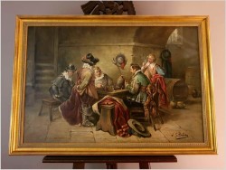 Malarstwo aukcyjne! Scena w tawernie, Muszkieterzy grający w szachy - (Luigi Giorgio Baldero 19th Italy)