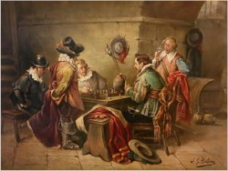 Malarstwo aukcyjne! Scena w tawernie, Muszkieterzy grający w szachy - (Luigi Giorgio Baldero 19th Italy)