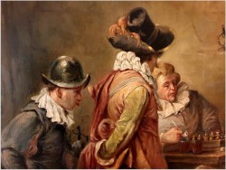 Malarstwo aukcyjne! Scena w tawernie, Muszkieterzy grający w szachy - (Luigi Giorgio Baldero 19th Italy)