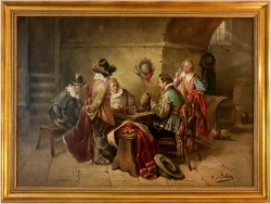 Malarstwo aukcyjne! Scena w tawernie, Muszkieterzy grający w szachy - (Luigi Giorgio Baldero 19th Italy)